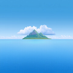 A Tropical Island Above Water with Hidden Volcanic Features