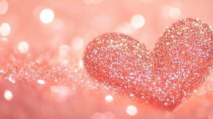 Fototapeta premium Sparkling Pink Heart on Soft Blurry Background for Romantic Themes