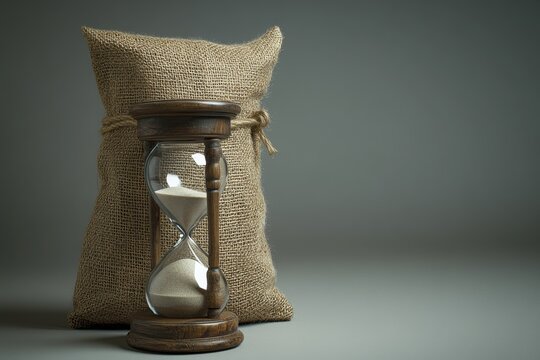 Symbolic representation of the time value of money, asset growth, and long-term equity investment with dollar bags on a balance scale in equal positions.