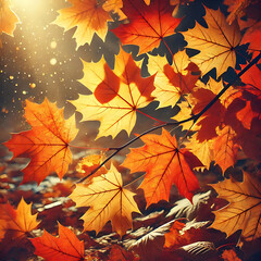 autumn natural bokeh background with maple trees in park with copyspace
