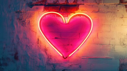 Pink Neon Heart Sign on Brick Wall for Romantic Decor and Events