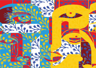 Mask etnic. Native decoration fabric. Vector tidy tribe banners set