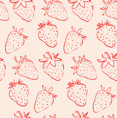 Seamless pattern of strawberries. Hand drawn colorful, red, pink strawberry pattern and background