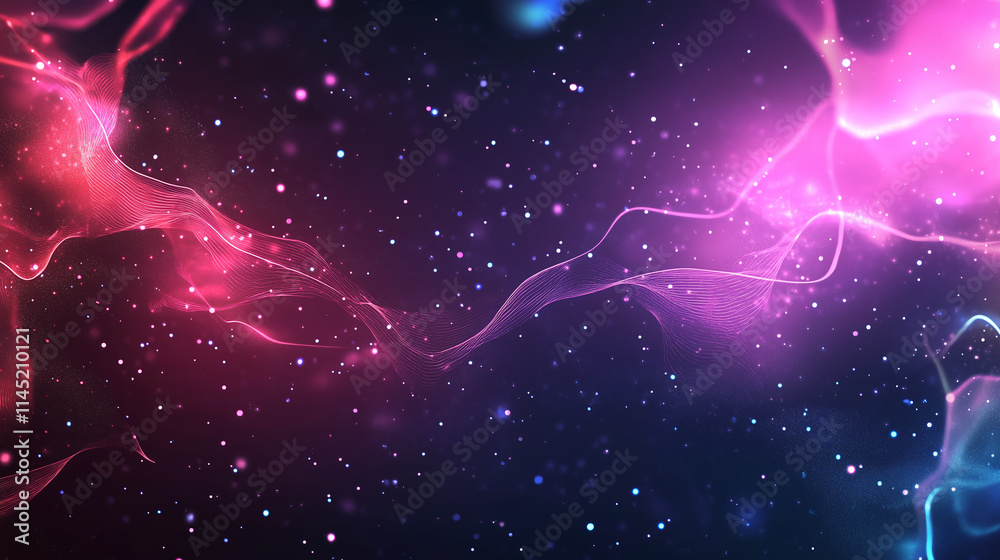 Poster colorful abstract background with swirling patterns and sparkling particles