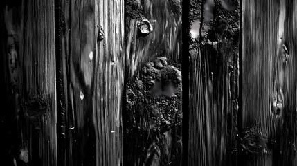 Aged to perfection, dark wood showcases its rugged character, with each grooved line and worn knot telling a story of weathered wear and tear. Lichenous. Illustration