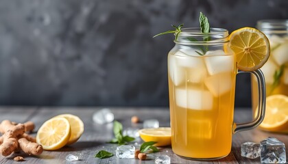 Fototapeta premium Refreshing iced drink with lemon and mint.