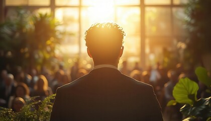 A startup founder pitching to investors in a sunlit room, their passion highlighted by natural lighting