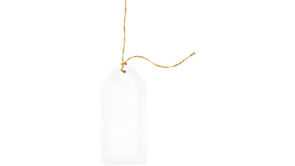 Blank price tag hanging with string on a black background