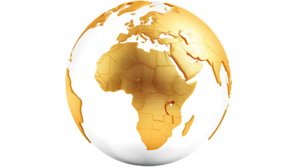 Golden globe highlighting Africa on a black background
