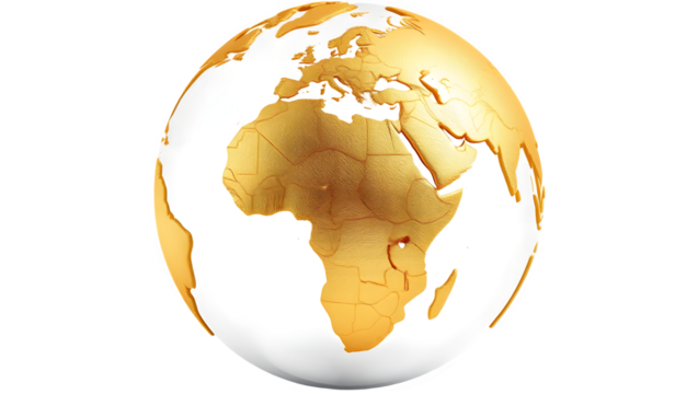Golden globe highlighting Africa on a black background