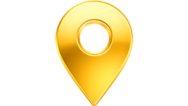 Golden location pin icon on a black background