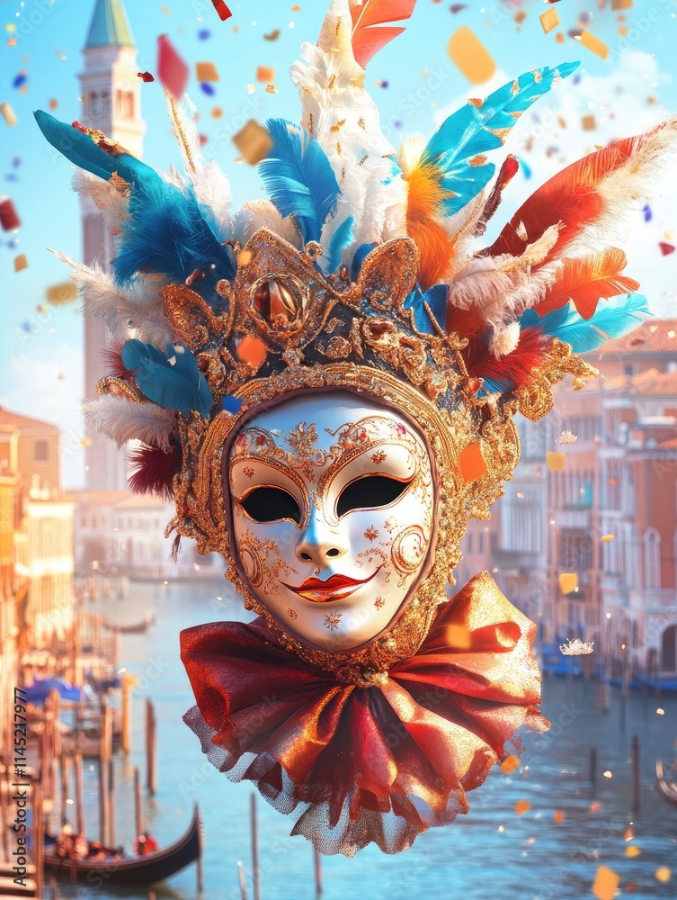 Wall mural Carnival Venice preparations, mask and carnival attributes background, Poster design, realistic, HD, copy space