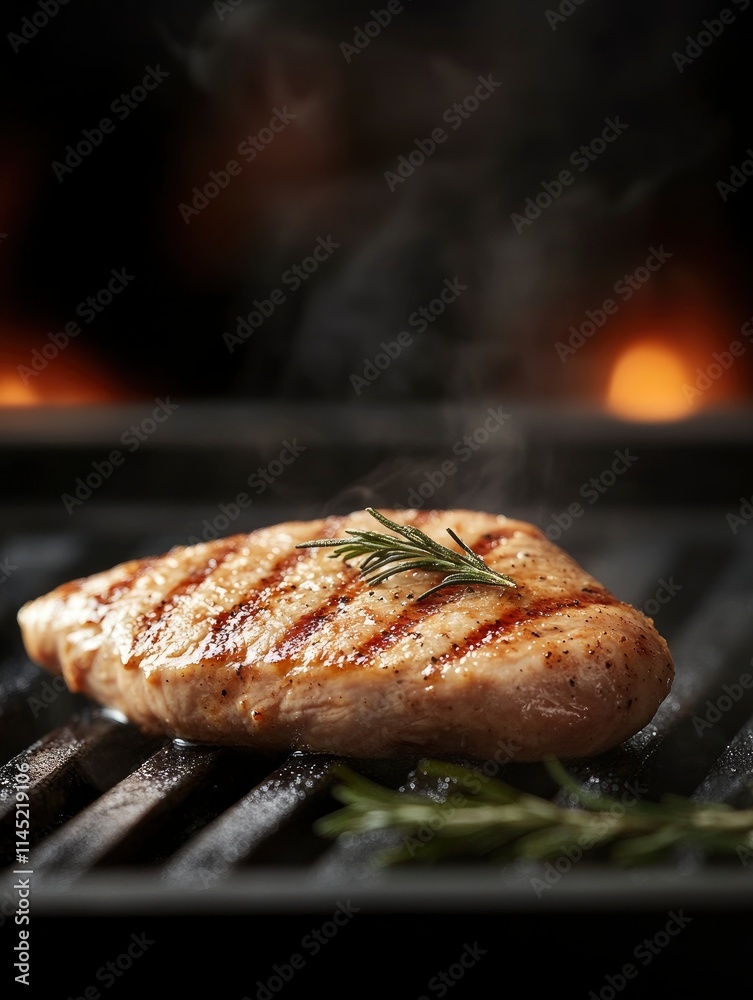 Wall mural Chicken breast steak, cooking, protein background, Poster design, realistic, HD, copy space 