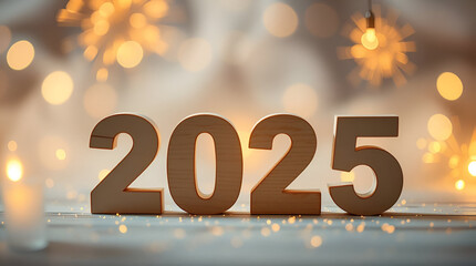 wooden blocks 2025 on golden bokeh background