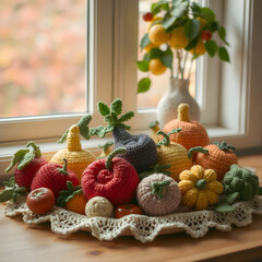 Crocheted Fruit and Vegetable still life