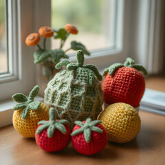 Crocheted Fruit and Vegetable still life