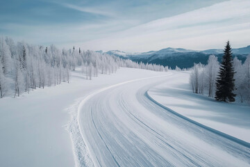 Obraz premium Verschneiter Winterweg windet sich durch eine idyllische Landschaft, langlauf loype