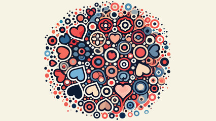 Simple abstract illustration with a pattern made of hearts and circle