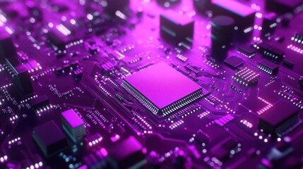 Obraz premium Purple Circuit Board: A Close-Up View of Microchip Technology