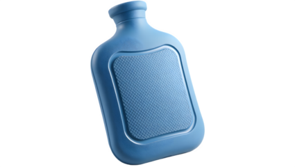 Blue hot water bottle for warmth and comfort relief. isolated on transparent white background