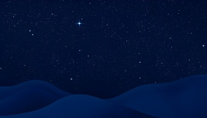 Starry night sky over rolling hills in deep blue tones. isolated on transparent white background
