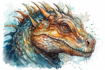 portrait of a dragon on a white background., watercolor style, 