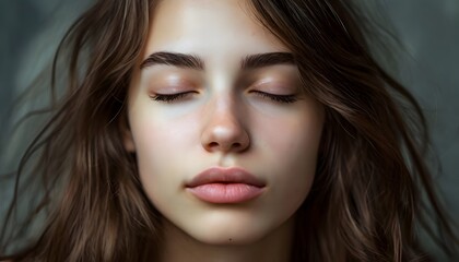 Naklejka premium Portrait of young woman with closed eyes.