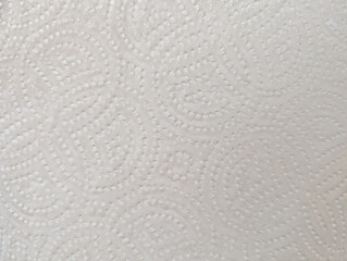 Close-up macro view of white embossed kitchen paper towel texture details with circular patterns...