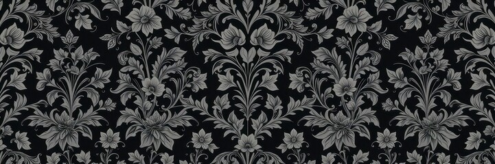 Obraz premium Elegant charcoal floral wallpaper featuring intricate botanical design and luxurious finish, pattern, design