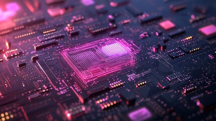 Fototapeta premium A close-up view of a futuristic circuit board with vibrant colors and intricate details.