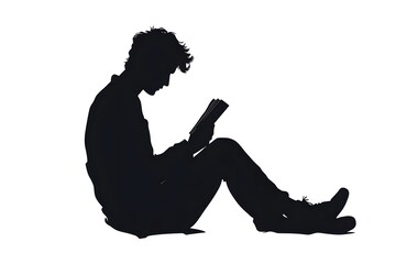 Silhouette of a person sitting and reading a book. isolated on transparent white background