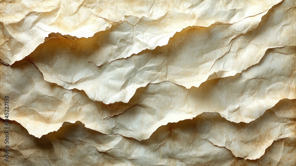 Poster A close-up view of crumpled paper with textured layers and warm tones.