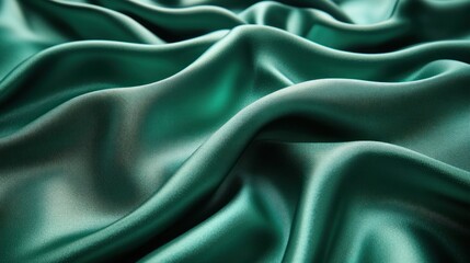Fototapeta premium A close-up view of smooth, teal silk fabric with gentle folds and reflections.