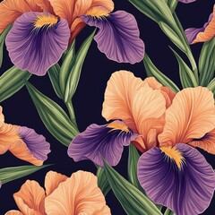 Iris flower plant flora bloom botany seamless pattern ornament design, tile