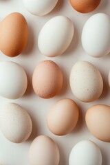 Pastel eggs in soft pink, blue, and yellow are arranged on a light surface, capturing the joyful spirit of Easter, ideal for festive decorations and gatherings