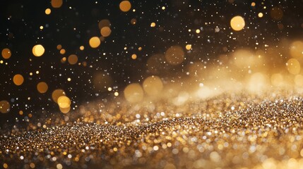 Obraz premium Shimmering Gold Particles Dancing in the Light Over Dark Background