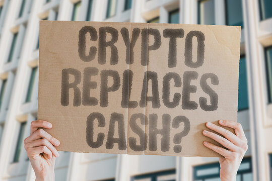 "Crypto replaces cash?" explores the future of digital currency. Blockchain. Bitcoin. Wallet. Digital. Investment. Technology. Assets