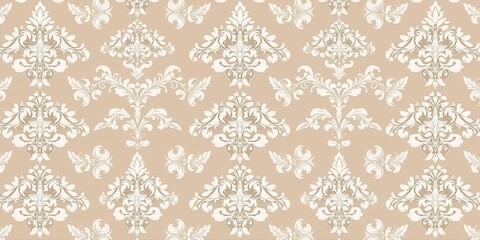 Fototapeta premium White damask wallpaper with intricate floral designs, patterns, white, classic