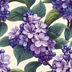 lilac flower plant flora bloom botany seamless pattern ornament design, tile