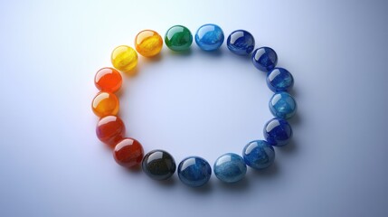 Obraz premium Colorful Glass Marbles Arranged in a Circular Pattern on a Surface