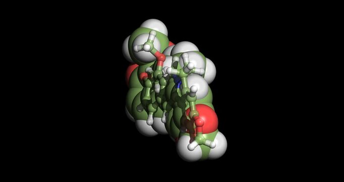 Goldenseal, Berberine, nutraceutical, 3D molecule spinning on Y axis, 4K