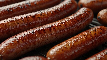 Close-up of grilled sausages on a barbecue grill.