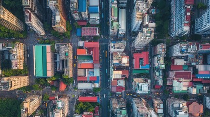Obraz premium Aerial View of Urban City Intersection Surrounded by Buildings