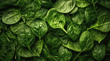 Fototapeta premium Fresh Spinach Leaves on Dark Background for Healthy Cooking Use