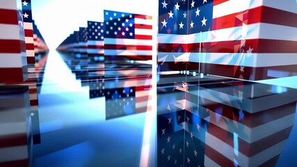 Many american flags are flowing in an abstract digital space, creating a powerful visual representation of big data and its connection to the united states - Powered by Adobe