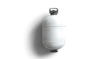 White Gas Cylinder with Cap and Rounded Body Against White Background