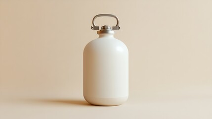 White Insulated Water Bottle with Metal Handle on Neutral Background