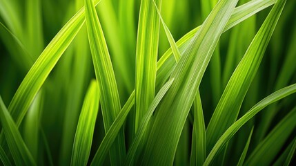Lush Green Grass Blades with Fresh Bright Natural Background