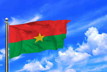 Burkina Faso National Flag Waving in Bright Sunshine
