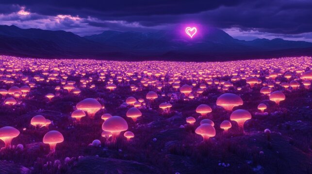 Paisaje surrealista con hongos luminescentes